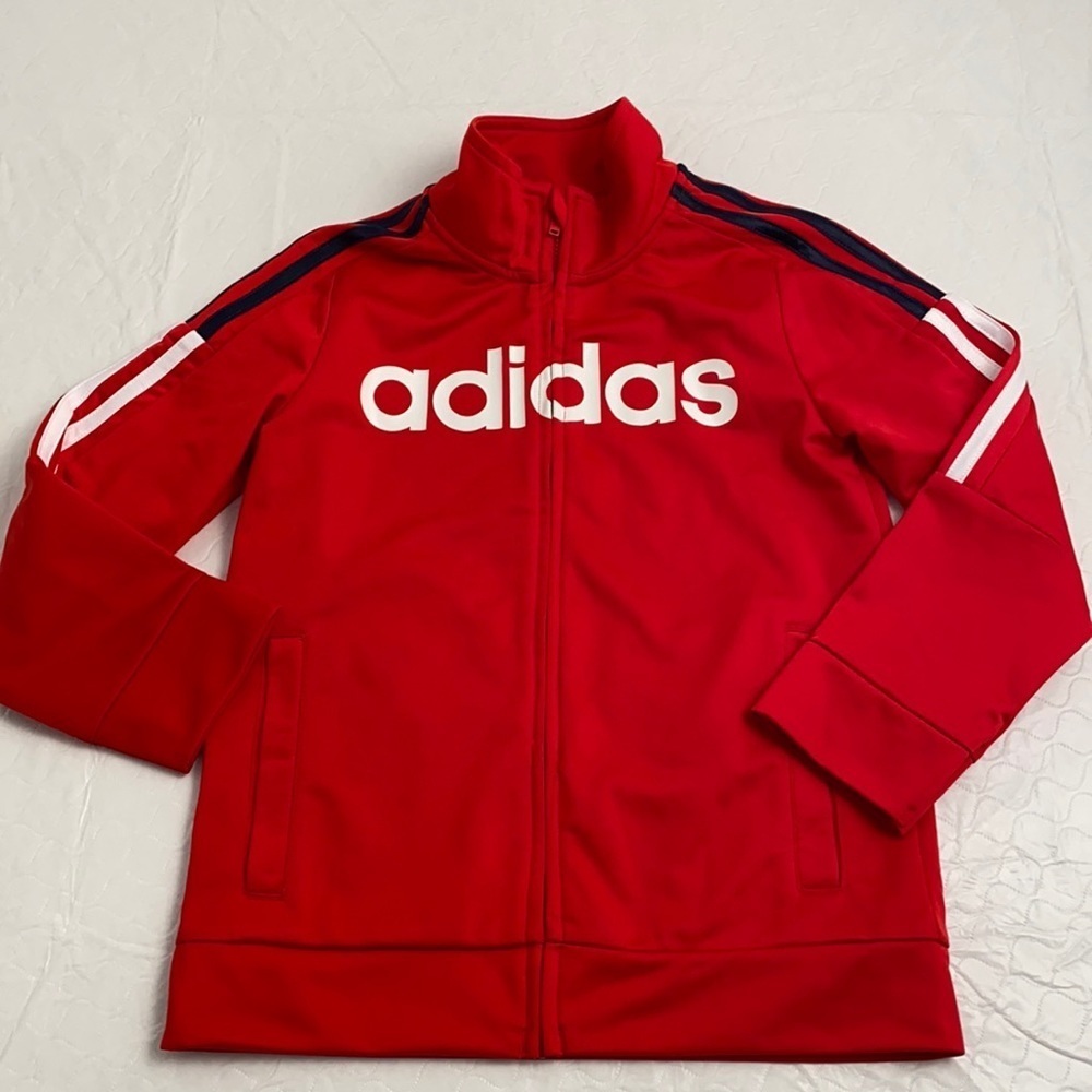 Adidas red logo zip up sporty track jacket 7